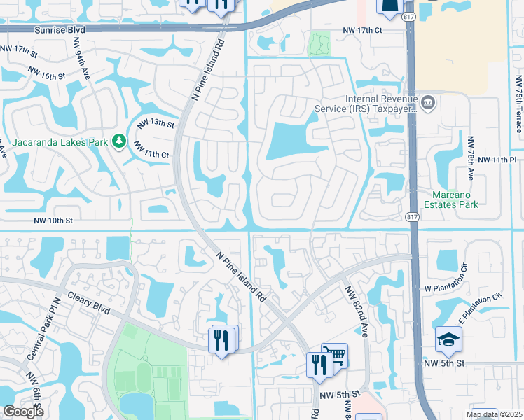 map of restaurants, bars, coffee shops, grocery stores, and more near 88 The Common in Plantation
