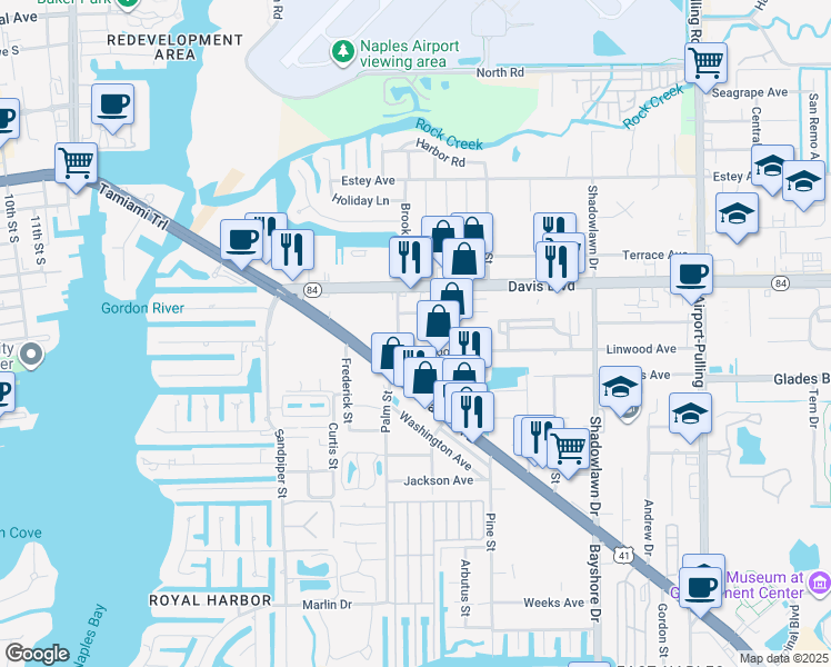 map of restaurants, bars, coffee shops, grocery stores, and more near 2280 Linwood Avenue in Naples