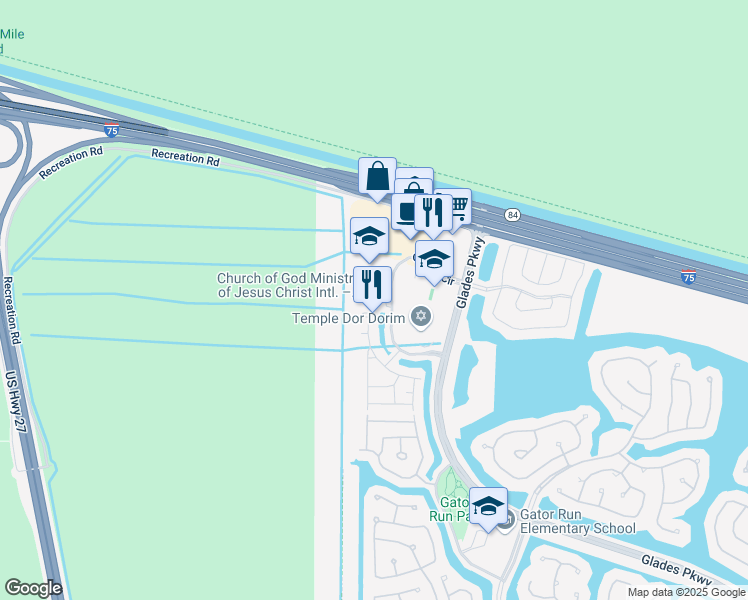 map of restaurants, bars, coffee shops, grocery stores, and more near 2475 Glades Circle in Weston