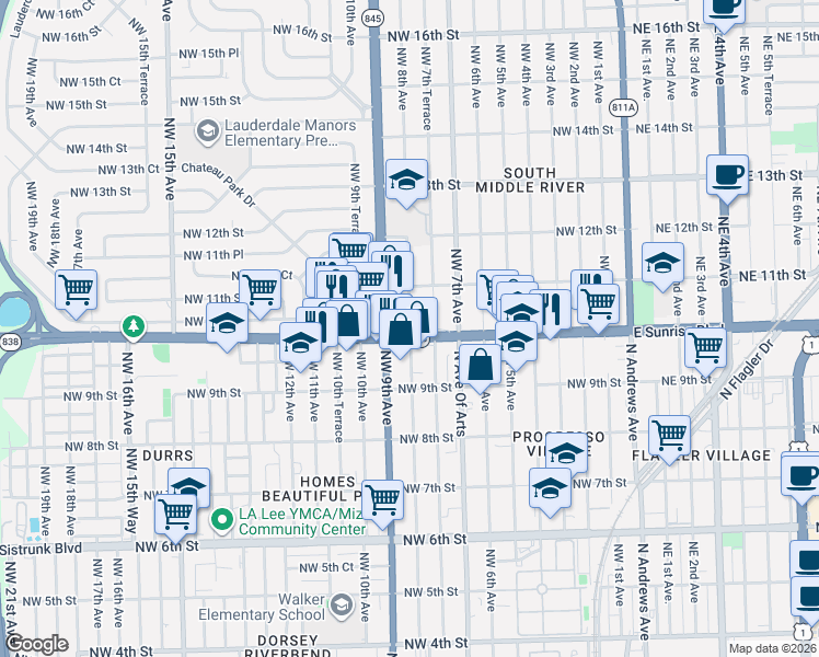 map of restaurants, bars, coffee shops, grocery stores, and more near 1026 Northwest 8th Avenue in Fort Lauderdale