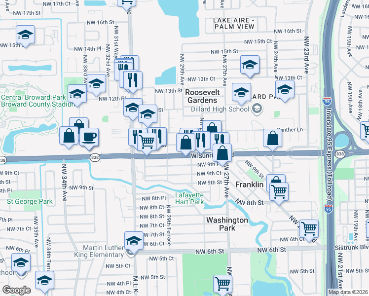map of restaurants, bars, coffee shops, grocery stores, and more near 2889 Northwest 10th Court in Fort Lauderdale