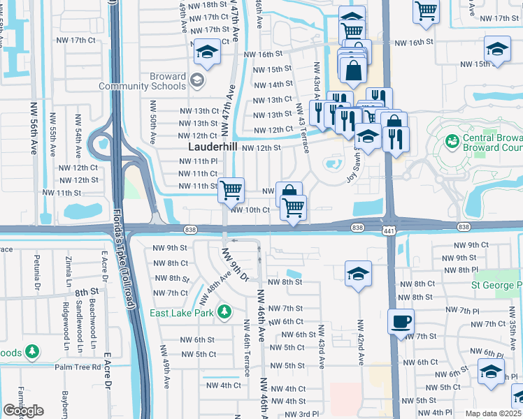 map of restaurants, bars, coffee shops, grocery stores, and more near 4580 Northwest 10th Place in Plantation