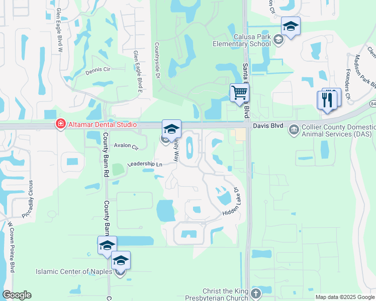 map of restaurants, bars, coffee shops, grocery stores, and more near 1615 Windy Pines Drive in Naples