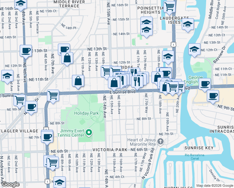 map of restaurants, bars, coffee shops, grocery stores, and more near in Fort Lauderdale