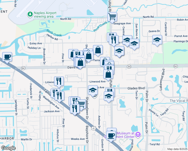 map of restaurants, bars, coffee shops, grocery stores, and more near Connecticut Avenue in Naples