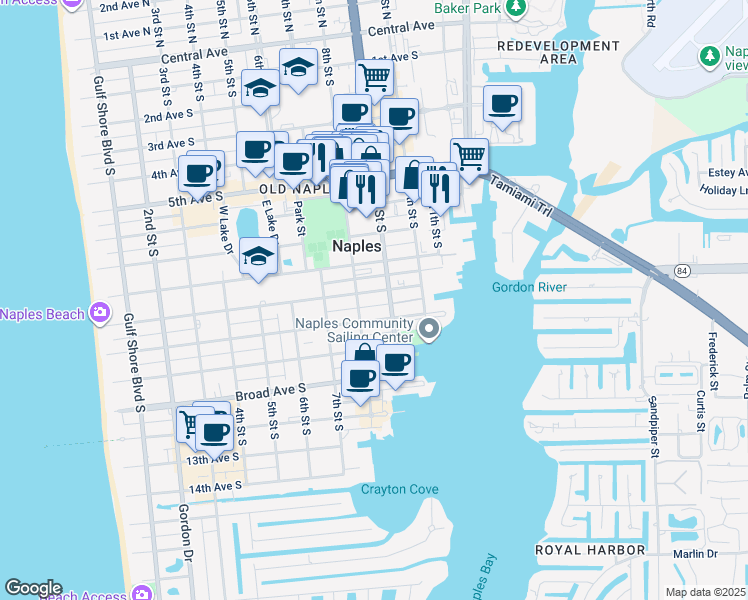 map of restaurants, bars, coffee shops, grocery stores, and more near 841 9th Avenue South in Naples