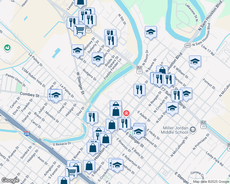 map of restaurants, bars, coffee shops, grocery stores, and more near 131 Palo Blanco Drive in San Benito