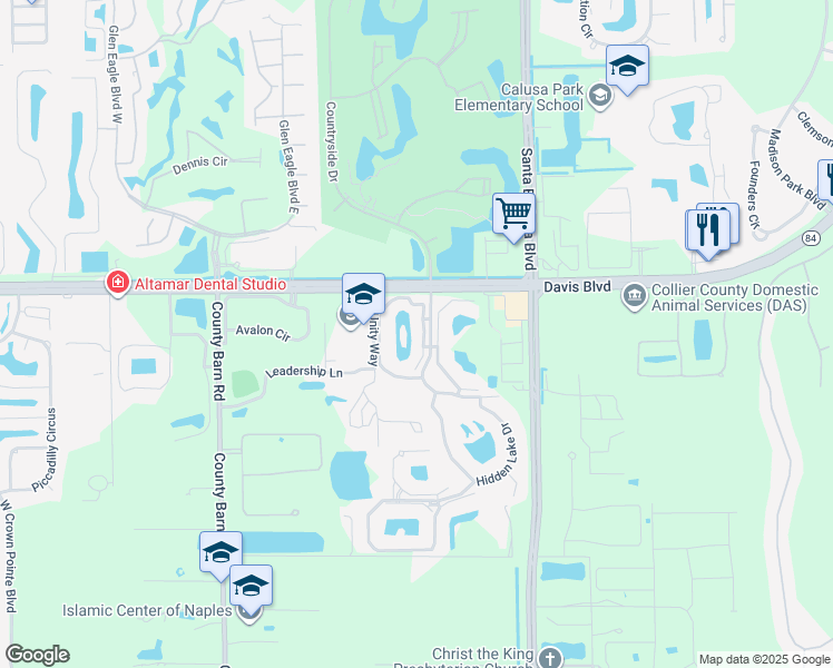map of restaurants, bars, coffee shops, grocery stores, and more near 1625 Windy Pines Drive in Naples