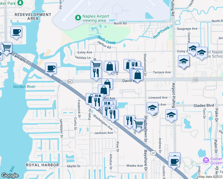 map of restaurants, bars, coffee shops, grocery stores, and more near 1652 Avondale Street in Naples