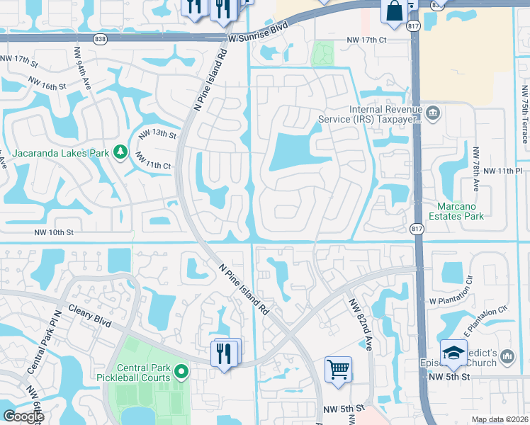 map of restaurants, bars, coffee shops, grocery stores, and more near 1045 Northwest 88th Avenue in Plantation