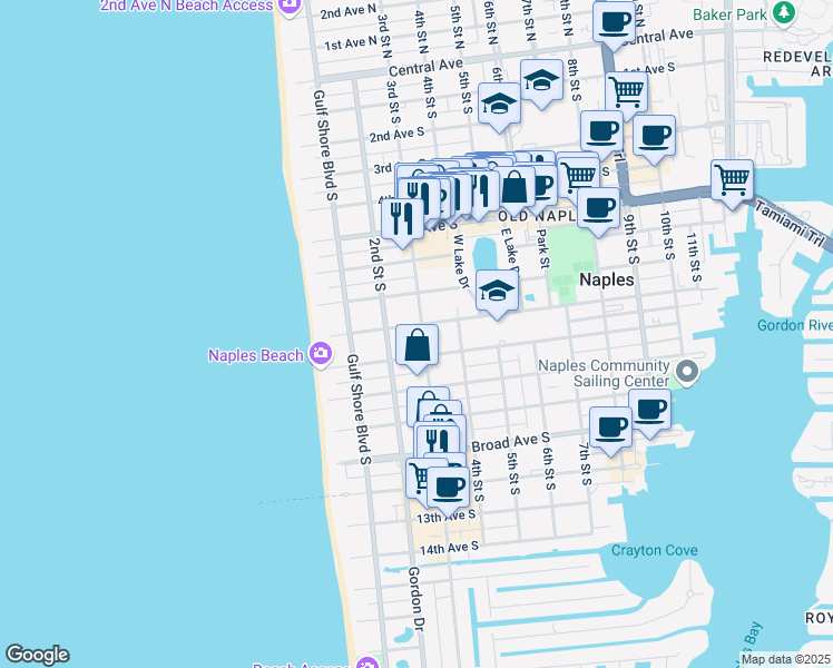 map of restaurants, bars, coffee shops, grocery stores, and more near 801 3rd Street South in Naples