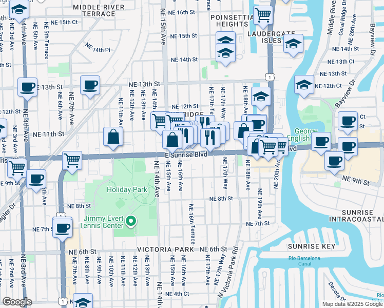 map of restaurants, bars, coffee shops, grocery stores, and more near in Fort Lauderdale