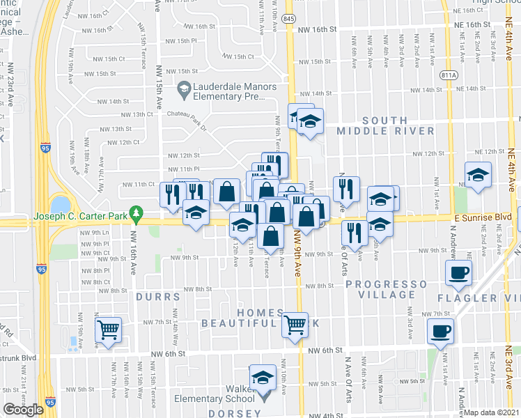map of restaurants, bars, coffee shops, grocery stores, and more near 1018 Northwest 10th Avenue in Fort Lauderdale