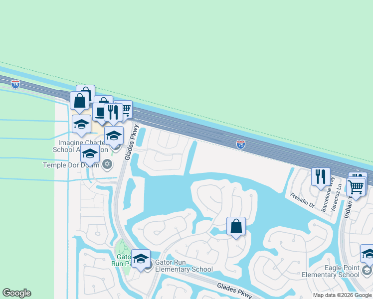 map of restaurants, bars, coffee shops, grocery stores, and more near 1824 Salerno Circle in Weston