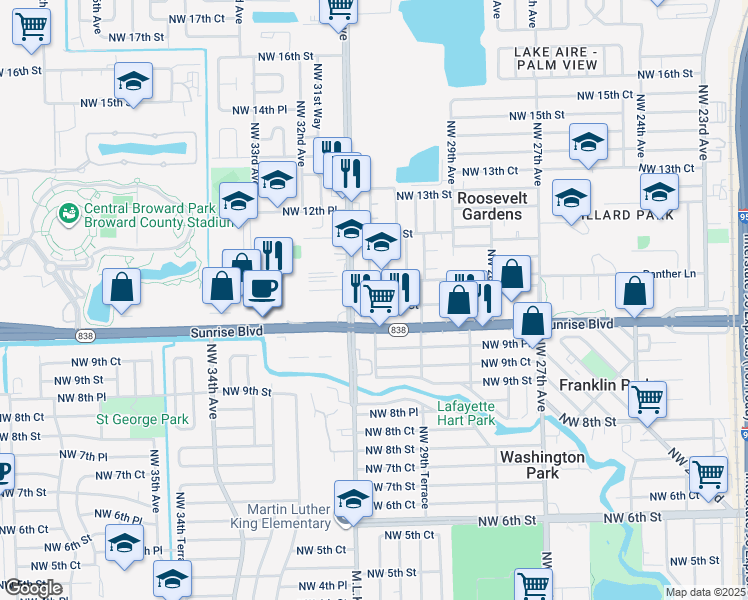 map of restaurants, bars, coffee shops, grocery stores, and more near 3041 Northwest 10th Court in Fort Lauderdale