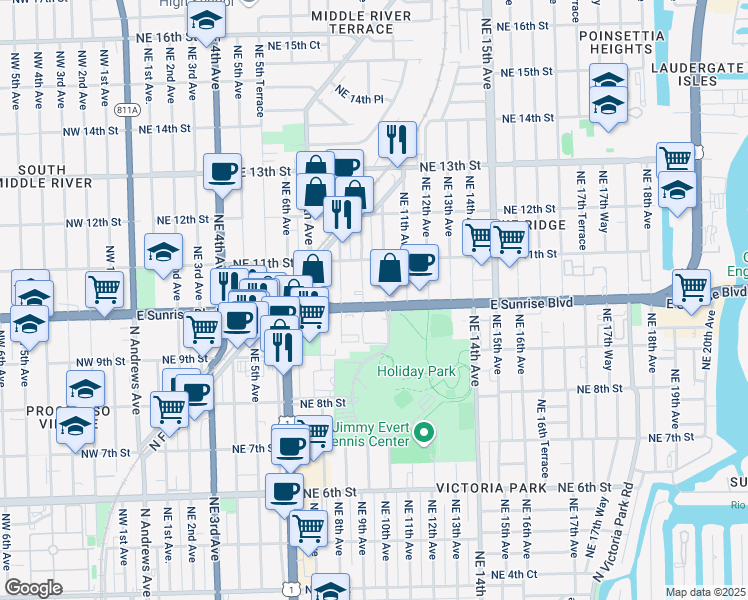 map of restaurants, bars, coffee shops, grocery stores, and more near in Fort Lauderdale