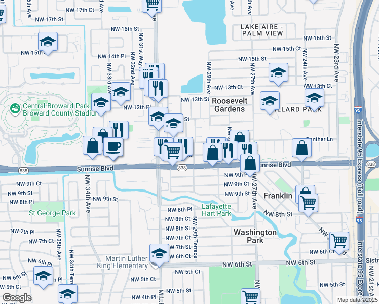 map of restaurants, bars, coffee shops, grocery stores, and more near 2953 Northwest 10th Court in Fort Lauderdale