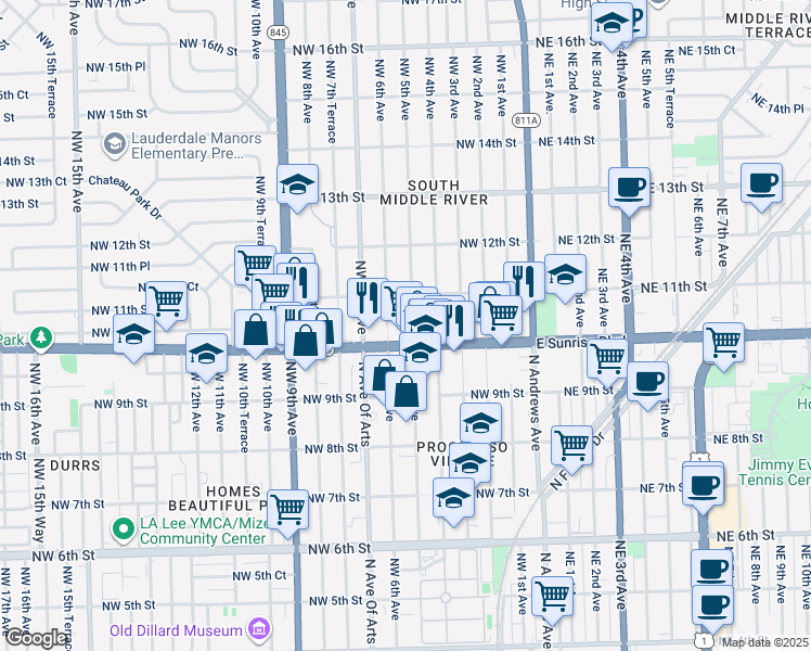 map of restaurants, bars, coffee shops, grocery stores, and more near 1022 Northwest 6th Avenue in Fort Lauderdale