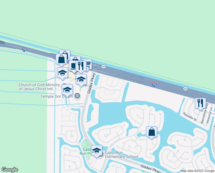 map of restaurants, bars, coffee shops, grocery stores, and more near 2090 Madeira Drive in Weston
