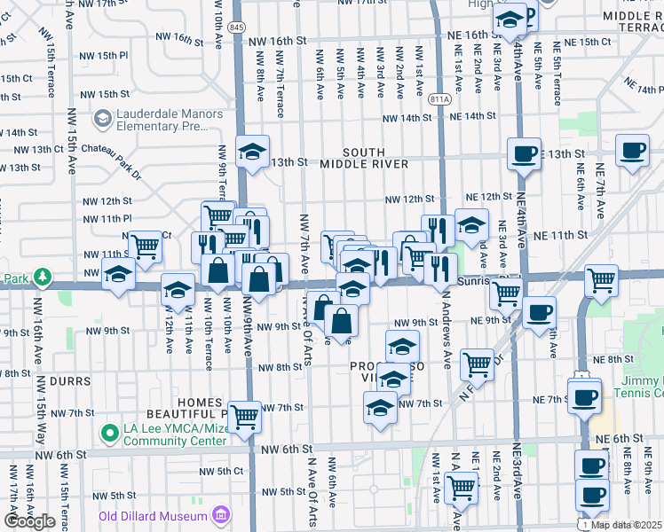 map of restaurants, bars, coffee shops, grocery stores, and more near 1022 Northwest 6th Avenue in Fort Lauderdale