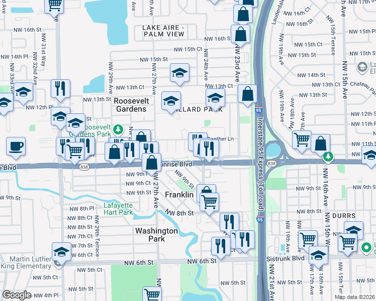 map of restaurants, bars, coffee shops, grocery stores, and more near 1040 Northwest 25th Avenue in Fort Lauderdale