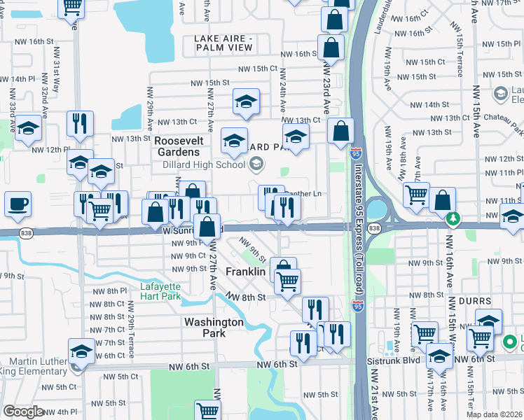 map of restaurants, bars, coffee shops, grocery stores, and more near 1040 Northwest 24th Terrace in Fort Lauderdale