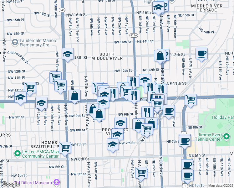 map of restaurants, bars, coffee shops, grocery stores, and more near 1026 Northwest 3rd Avenue in Fort Lauderdale