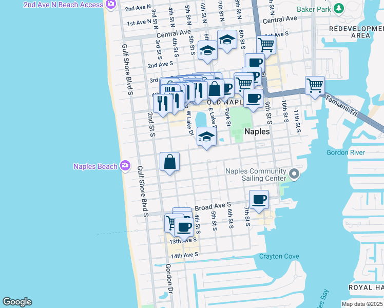 map of restaurants, bars, coffee shops, grocery stores, and more near 404 8th Ave S in Naples
