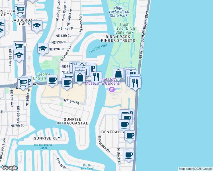 map of restaurants, bars, coffee shops, grocery stores, and more near 2800 Northeast 9th Court in Fort Lauderdale