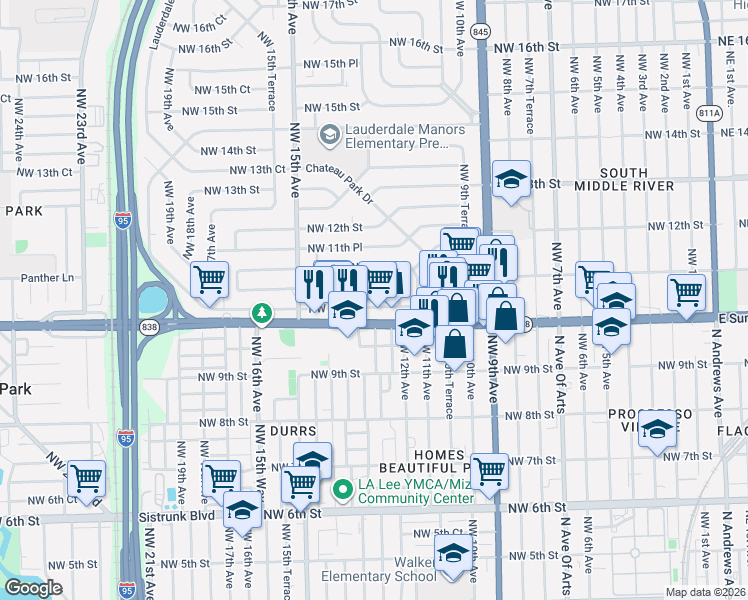 map of restaurants, bars, coffee shops, grocery stores, and more near 1119 Northwest 10th Place in Fort Lauderdale