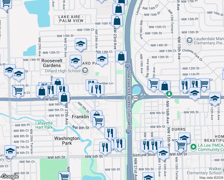 map of restaurants, bars, coffee shops, grocery stores, and more near 1040 Northwest 23rd Terrace in Fort Lauderdale