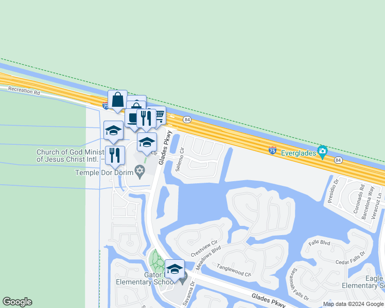 map of restaurants, bars, coffee shops, grocery stores, and more near 2090 Madeira Drive in Weston