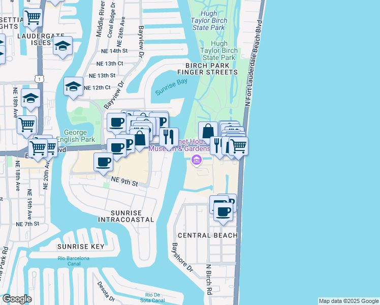 map of restaurants, bars, coffee shops, grocery stores, and more near 2800 NE 9th Ct in Fort Lauderdale