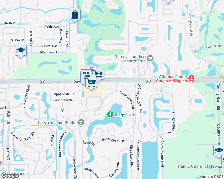 map of restaurants, bars, coffee shops, grocery stores, and more near 1770 Knights Court in Naples