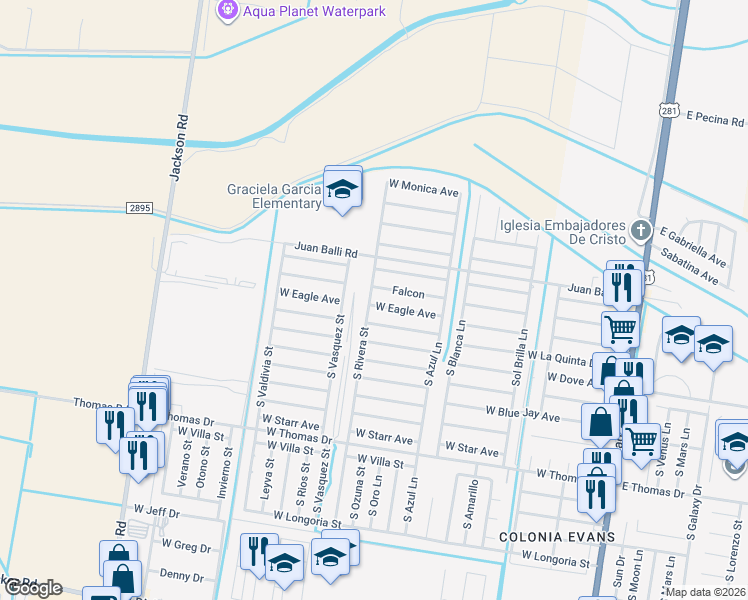 map of restaurants, bars, coffee shops, grocery stores, and more near 814 W Eagle Ave in Pharr