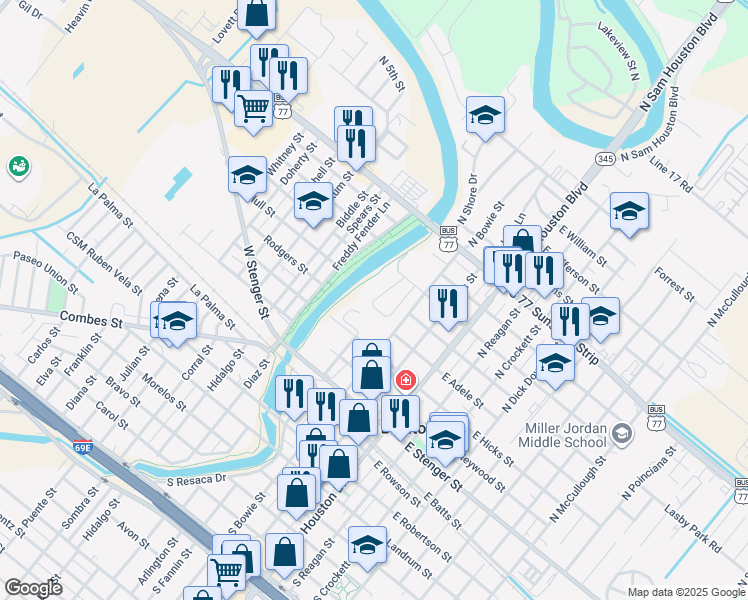 map of restaurants, bars, coffee shops, grocery stores, and more near 131 Palo Blanco Drive in San Benito