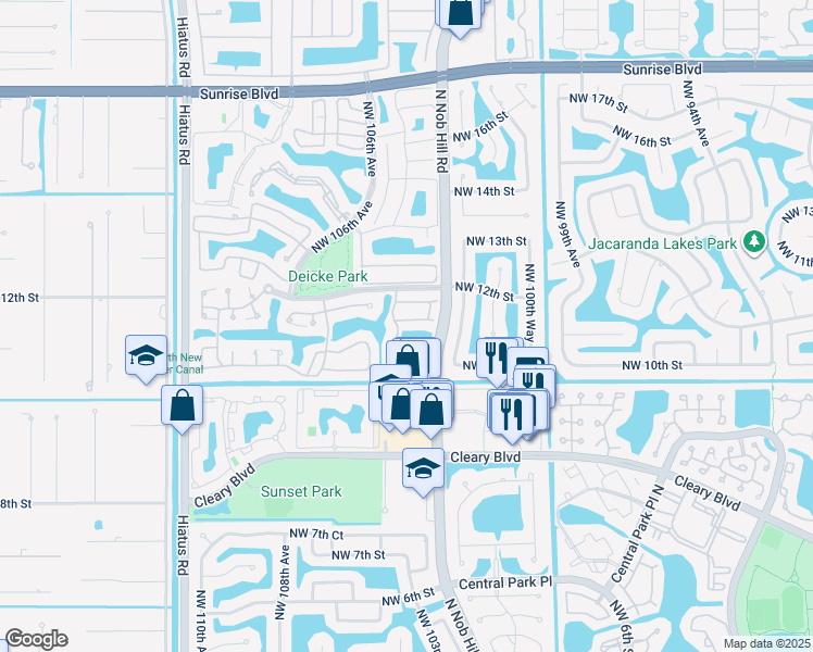 map of restaurants, bars, coffee shops, grocery stores, and more near 10360 Northwest 11th Street in Plantation