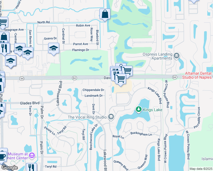map of restaurants, bars, coffee shops, grocery stores, and more near 4834 Davis Boulevard in Naples