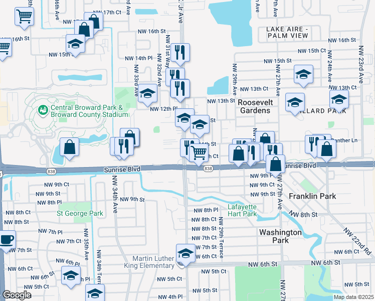 map of restaurants, bars, coffee shops, grocery stores, and more near in Lauderhill