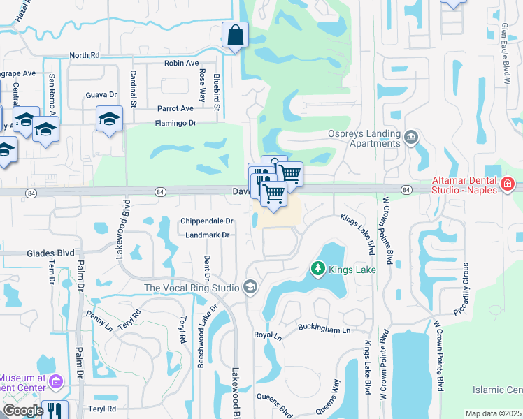 map of restaurants, bars, coffee shops, grocery stores, and more near 4834 Davis Boulevard in Naples