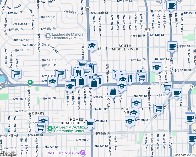 map of restaurants, bars, coffee shops, grocery stores, and more near 1026 Northwest 8th Avenue in Fort Lauderdale