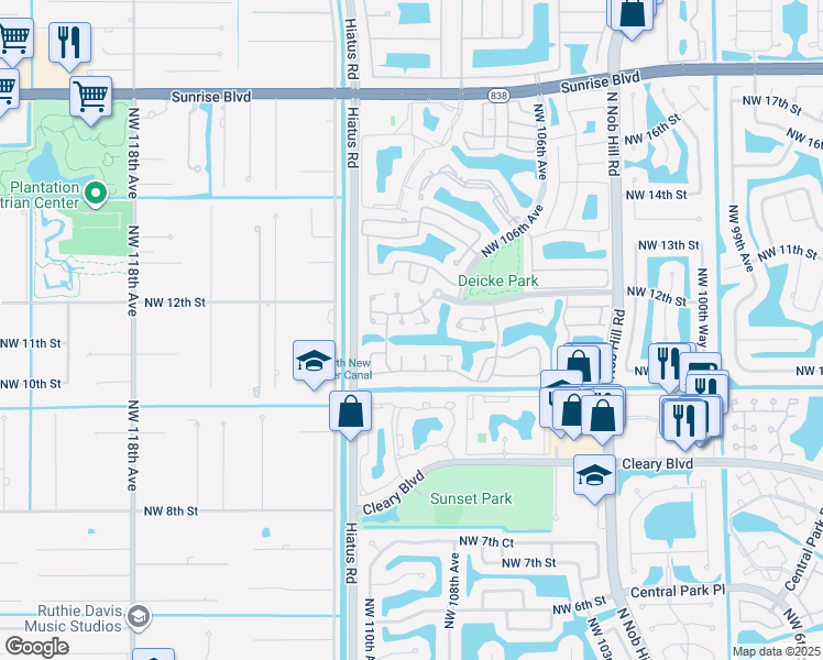 map of restaurants, bars, coffee shops, grocery stores, and more near 1120 Northwest 108th Avenue in Plantation