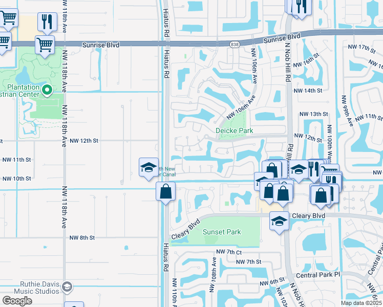 map of restaurants, bars, coffee shops, grocery stores, and more near 1120 Northwest 108th Avenue in Plantation