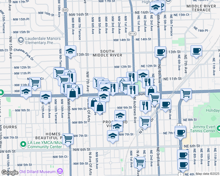 map of restaurants, bars, coffee shops, grocery stores, and more near 1020 Northwest 4th Avenue in Fort Lauderdale