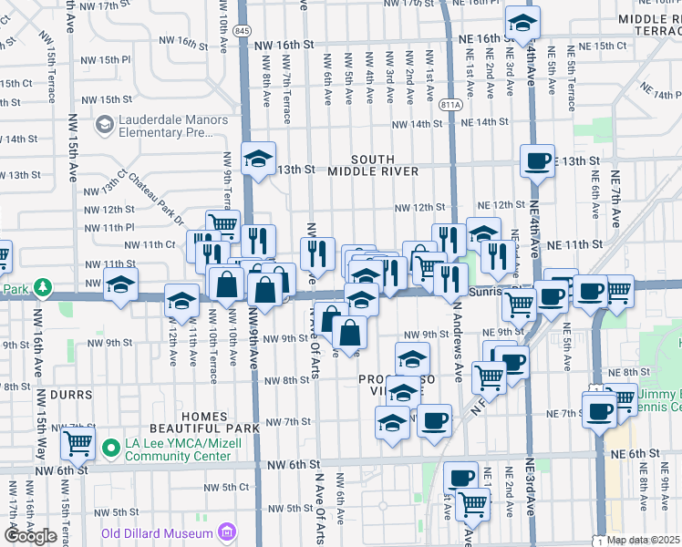 map of restaurants, bars, coffee shops, grocery stores, and more near 1022 Northwest 6th Avenue in Fort Lauderdale