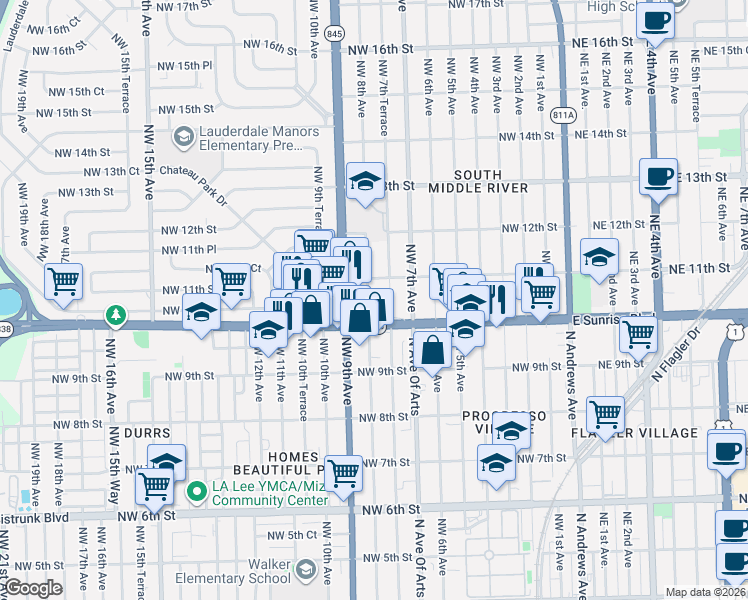 map of restaurants, bars, coffee shops, grocery stores, and more near 1026 Northwest 8th Avenue in Fort Lauderdale