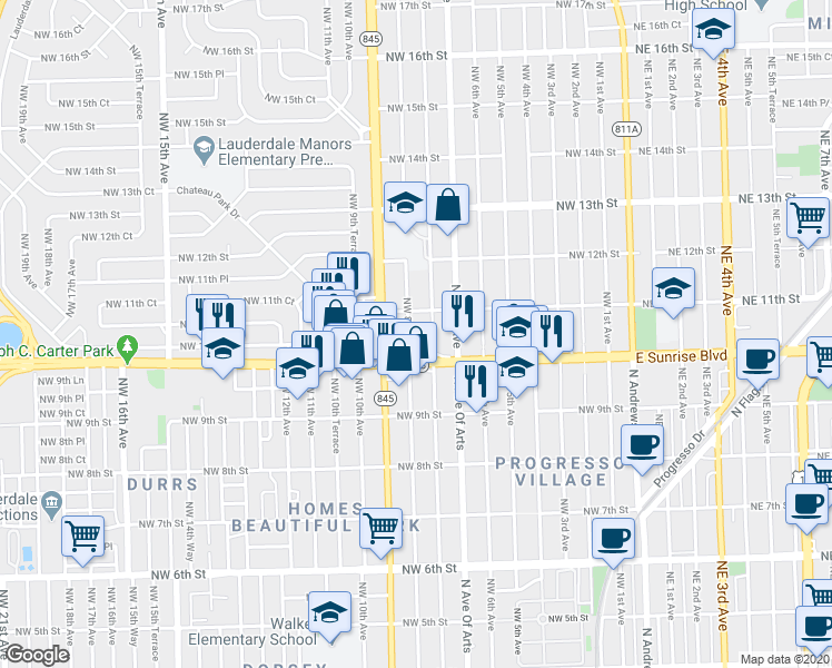 map of restaurants, bars, coffee shops, grocery stores, and more near 1026 Northwest 8th Avenue in Fort Lauderdale