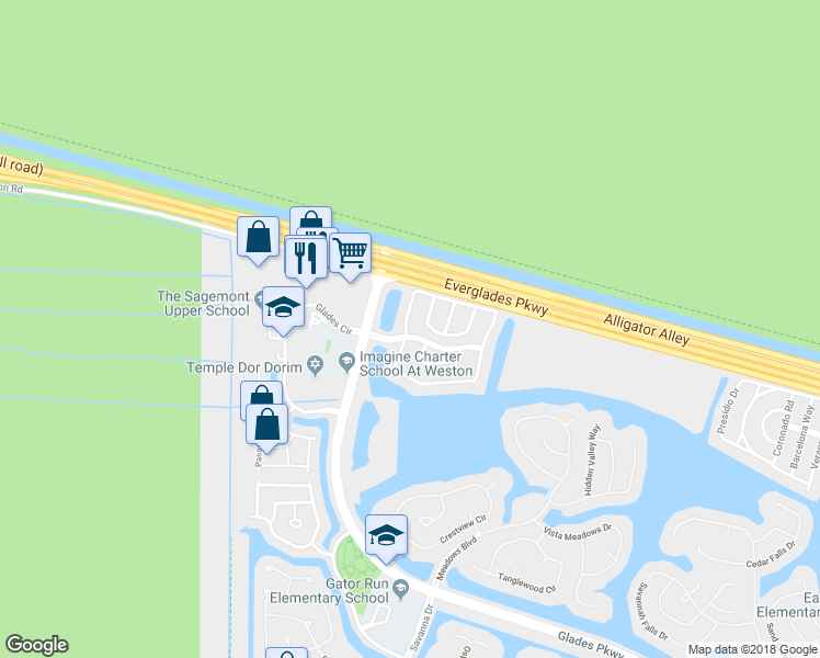 map of restaurants, bars, coffee shops, grocery stores, and more near 2090 Madeira Drive in Weston