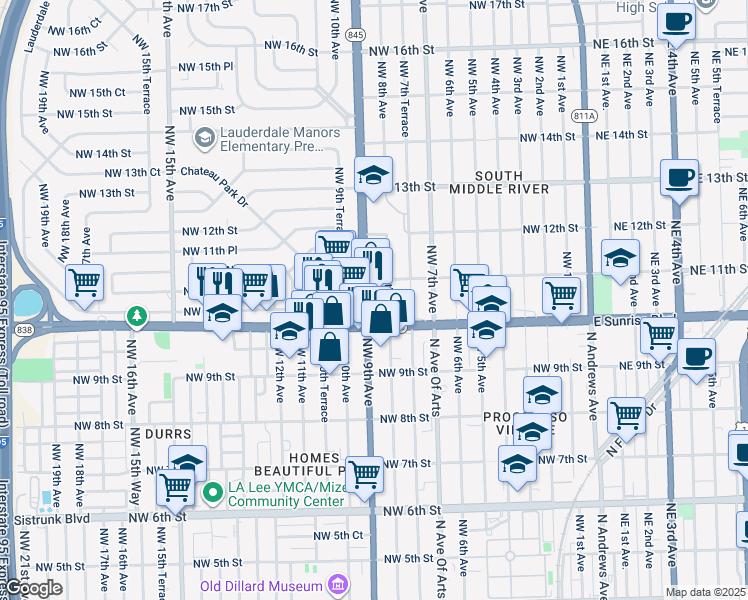 map of restaurants, bars, coffee shops, grocery stores, and more near in Fort Lauderdale