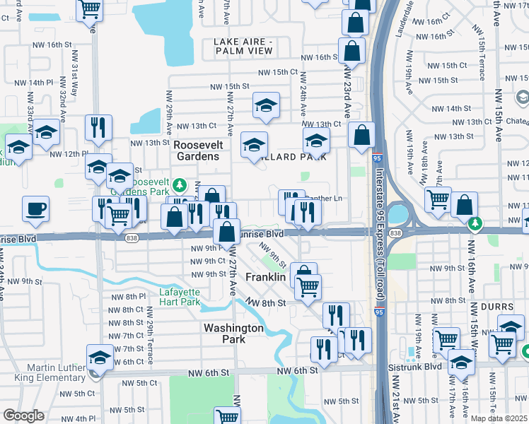 map of restaurants, bars, coffee shops, grocery stores, and more near 1050 Northwest 25th Way in Fort Lauderdale